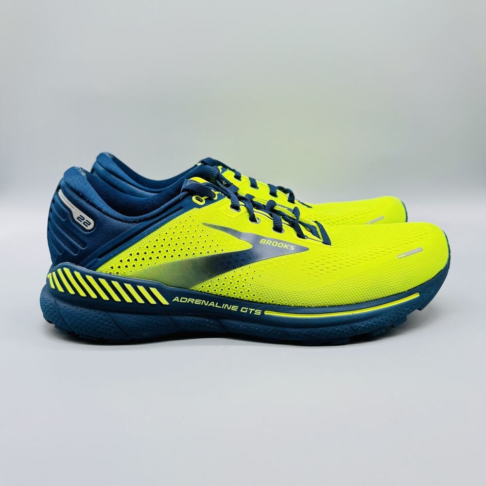 Brooks Men's Neon Yellow and Navy Adrenaline GTS Running Shoes